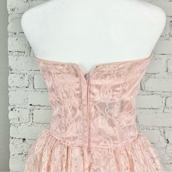 Gunne Sax Jessica McClintock Strapless Pink Glitter Sequin Lace Dress Nylon 7/8 - Picture 15 of 16